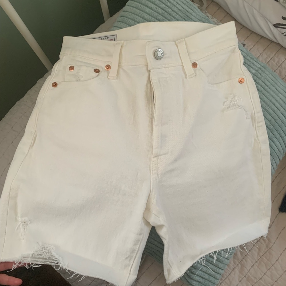 GAP Cheeky Midi High Rise White Denim Shorts